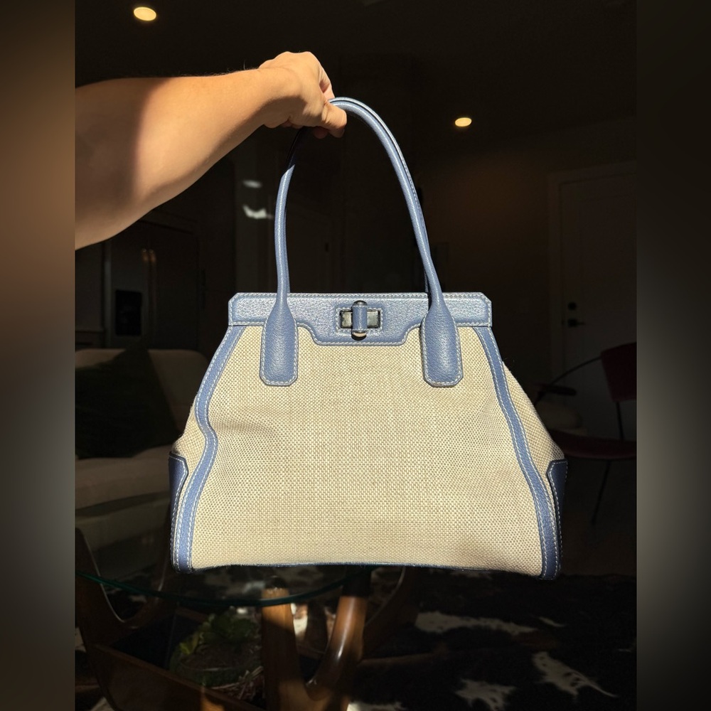 TOD’S Vintage Novita D-Bag in woven canvas with blue grained leather